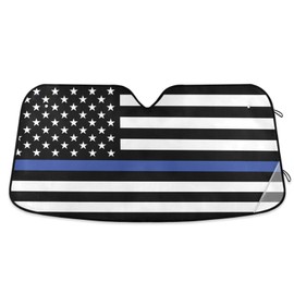 Car Windshield Sun Shade USA American Police Flag Thin Blue Line Foldable Car Front Windshield Sunshade Blocks UV Rays Sun Visor Sun Heat Protection for Car Truck SUV to Keep Your Vehicle Cool,Small