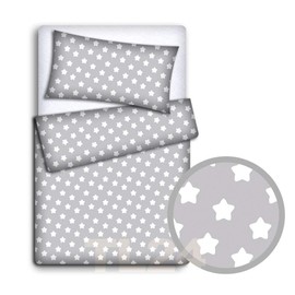 Baby Newborn Bedding Set Pillowcase + Duvet Quilt Cover 2 Piece to Fit Cot Crib Cradle Pram 135x100cm (Big white stars on grey background)
