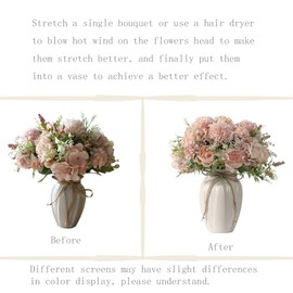 Peonías Artificiales en jarrón, Ramo de Flores de peonía de Seda de hortensias Falsas con jarrón, decoración de arreglo de Flores sintéticas, Mesa del hogar, Comedor (Rosa)