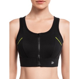 Yvette Sports Bra Strong Hold Front Closure Large Size Racer Back Full Coverage Fitness Running Bra, black