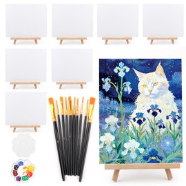 8Pack 8x10 Inch Canvas and Easel Set,Art Canvas for Drawing with 8 Easels 10 Brushes 2 Paint Trays,Painting Canvas with 9.5" Easel Set for Teenagers Acrylic Pouring Oil Water Color Gift