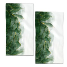 BIGXIUKA Golden Green Marble Hand Towels Abstract Lines Bath Towel Set of 2 Soft Kitchen Dish Towels Decorative Bathroom Face Towels for Guest Gym Yoga 28 x 14 Inch
