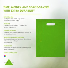 Prime Line Packaging Colored Plastic Gift Bags with Handles, 2 Mil Die Cut, for Party, Small Businesses, Merchandise, Goodie, Bulk - 9x12, 100 Pack