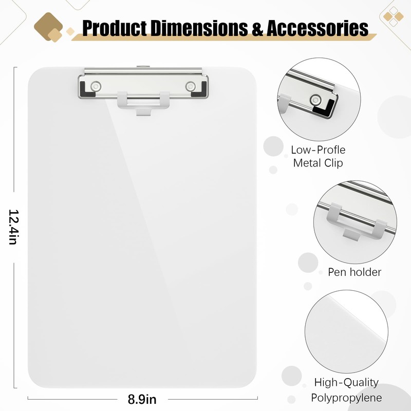 Hongri Plastic Clipboard, White Clipboard Standard A4 Letter Size Clipboards