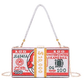 Covelin Dollar Clutch Purse for Women from, Rhinestone Evening Handbag Money Bag, Red