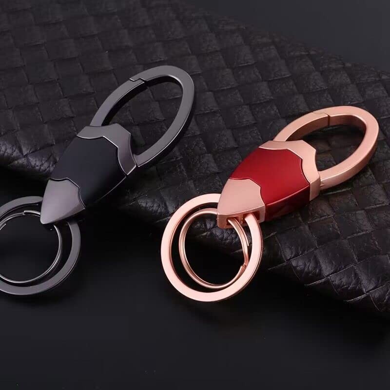 AIXUAN Zinc Alloy and Black Leather Keychain, 2 Keys Rings,Comes
