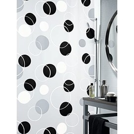 Spirella Bubble PEVA Opaque Plastic Shower Curtain, 180 x 200 cm, Black/ Grey/ White