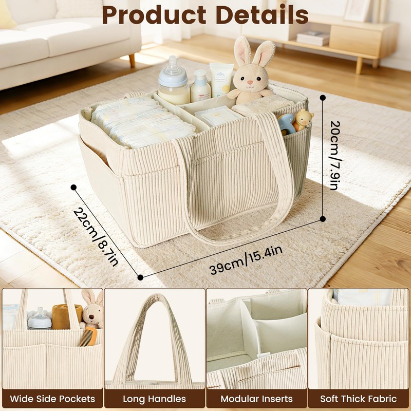 Monemey Organizer Fasciatoio per Neonati, con Scomparti e Maniglie, Beige