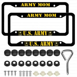 2 Pcs Aluminum License Plate Frame for U.S. Army Mom,4-Hole Matte Black for United States Army Mom Car Licenses Plate Covers Holders Frames for Plates with Screw Caps