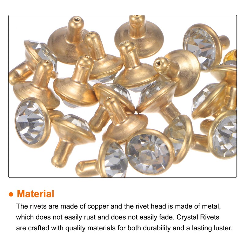 HARFINGTON 20pcs Crystal Rivets 8mm Rhinestone Rivets Rapid Stud rivets