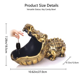 LCCCK Crocodile Candy Dish, Fun Crocodile Statue Key Bowl for Entryway Table, Gold Big Mouth Sculpture Weird Animal Hippo Candy Bowl - For Office Entry Way Table Art Sundries Container Storage Box