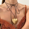 Long Wrap Necklace with Heart Pendant Y Necklace Vegan Suede