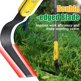 Lcokeiy Hoe Garden Tool, 66" L Shape Sickle Garden Tool with Double-Edged Blade and Adjustable Long Handle, Heavy Duty Crack Crevice Weeding Hoe for Weeding, Loosening Soil, Trenching
