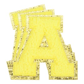 sourcing map 3Pcs Chenille Letters Patches Large Size 3.15"x3.15" Iron-on Letters A Golden Glitter Embroidered Patches for Clothing, Shoes, Hats, Backpacks (Yellow)