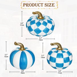3-Piece Blue and White Resin Pumpkin Set, Coastal Fall Decor