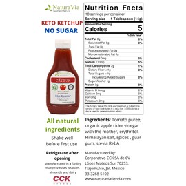 Catsup Keto | SIN AZÚCAR | 0.8g Net Carbs por porción | Vegana | 100% natural | Sin conservadores | 250ml