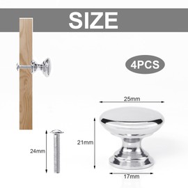 Qancekoo 4pcs 1" Silver Cabinet Door Knobs with Screw, Stylish Solid Drawer Knob Kitchen Pull Handles for Cabinet Cupboard Drawer Wardrobe Furniture Hardware - Round Mushroom Shape