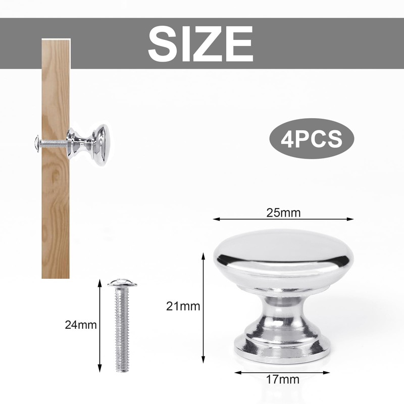 Qancekoo 4pcs 1" Silver Cabinet Door Knobs with Screw, Stylish