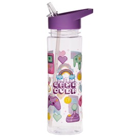 Puckator Game Over - Kids Drinks Bottle With Flip Straw - Reusable Water Bottle For Girls And Boys With A Carry Handle - Bpa Free - For School Nursery - Cute Video Game Design - Pp 550ml