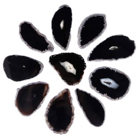 KYEYGWO Pack of 10 Irregular Geode Agate Discs without Holes, Polished Agate Gemstone Healing Crystal for Home Decoration, Jewellery Making, DIY and Healing Stone Name Cards, Black