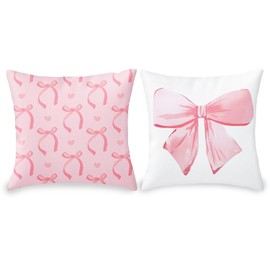 Onperpoe Pack of 2 Decorative Cushion Covers for Girls Room Coquette Bow Aesthetic Cushion Covers Coquette Fabrics Cushion Cover Room Decoration Preppy Gifts for Women and Girls 45 x 45 cm