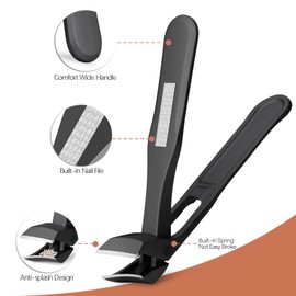 VOGARB Toe Nail Clippers for Thick Nails for Seniors,Slanted Angled Head Ingown Toenail Clippers for Men,Wide Jaw Opening Sharp Heavy Duty Nail Clippers with Catcher Ergonomic Long Handle-Black,Large