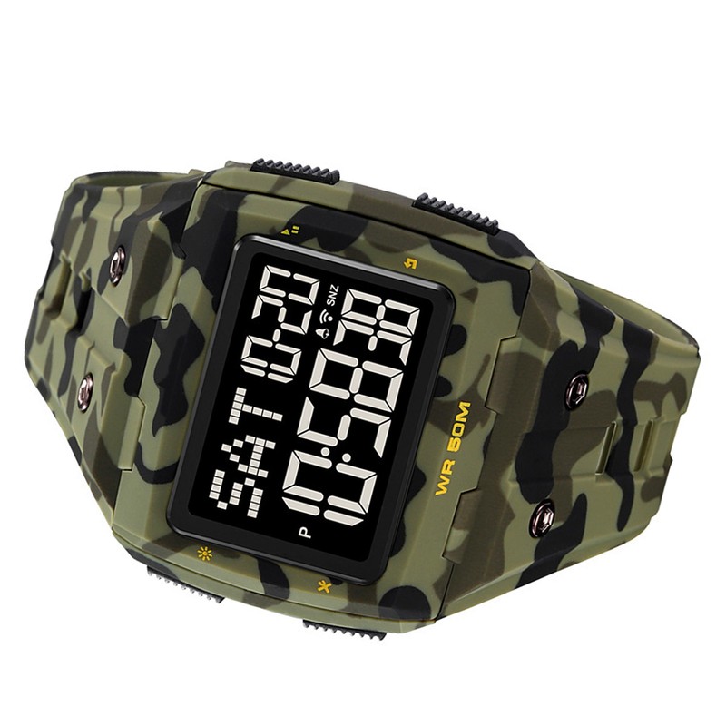 Digital Sports Watch Dual Time Display Night Light Adjustable TPR