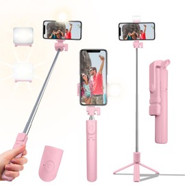 Trípode para selfie, trípode retráctil para teléfono de 40 pulgadas con control remoto inalámbrico y luz, trípode portátil para selfie para fotografía, grabación de video, compatible con todos los