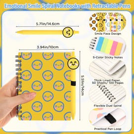 Sayglossy 72 Pcs Back to School Gifts Emotional Smile Support Notebook with Sticky Note Bulk Smile Face Pens First Day School Affirmation Gift for Student Teacher Coworker(Lined Journal)