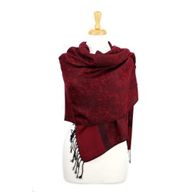 Paskmlna Paisley Jacquard Pashmina Shawl Wrap Scarf Stole,Burgundy-black018-09,Large