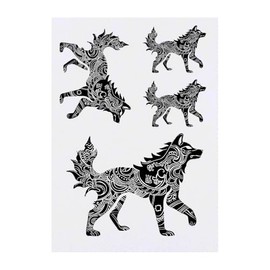 Azeeda 4 x 'Stammeswolf-Seitenansicht' Temporäre Tattoos - Wasserfest, Hautfreundlich & Ungiftig · Transfers in Verschiedenen Größen (TO00085630)