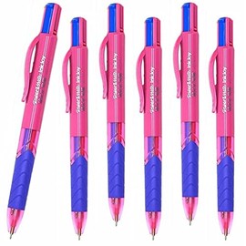 FNX 6 x PaperMate InkJoy Quatro Retractable Ballpoint Pens | 0.7mm Medium Point Nib | 4 Fun Ink Colours - Pink, Sky Blue, Lime Green & Purple | Pink Barrel with Purple Grip | Loose in Plain Packaging
