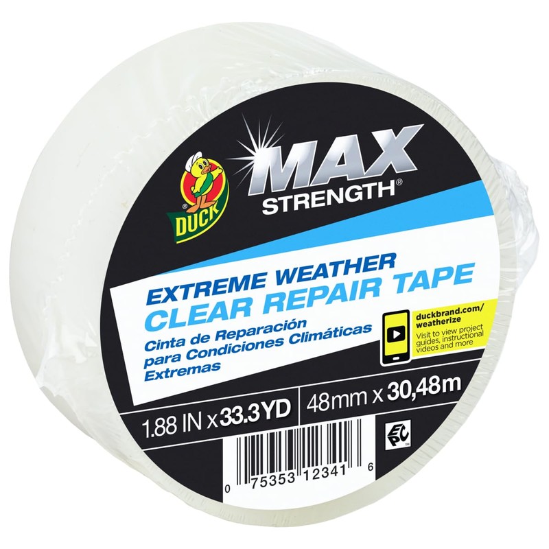 Duck Brand All Weather Indoor/Outdoor Repair Tape, Weatherproofing, Clear &