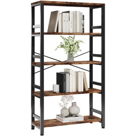 IRONCK Bookshelves and Bookcases, 31.5in Wide Shelf 5-Tier Ladder Shelf 110lbs/shelf Vintage Industrial Style Bookcase for Bedroom Living Room Home, Vintage Brown