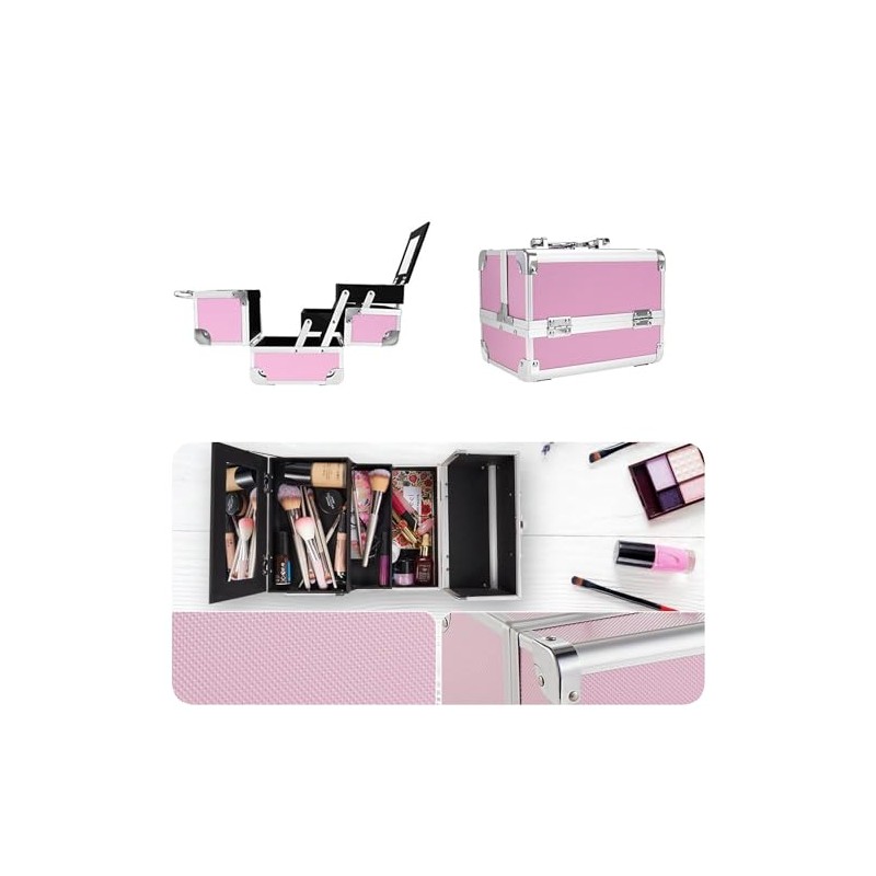 Estuche de Maquillaje Profesional de 3 Niveles con Espejo, Organizador