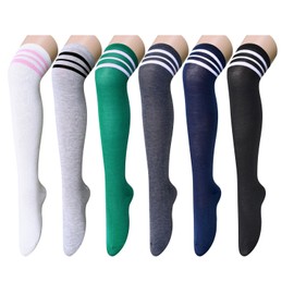 Striped Thigh High Socks Knee High Socks for Women Teen Girls, Long Socks Over the Knee Socks Striped Socks School Socks