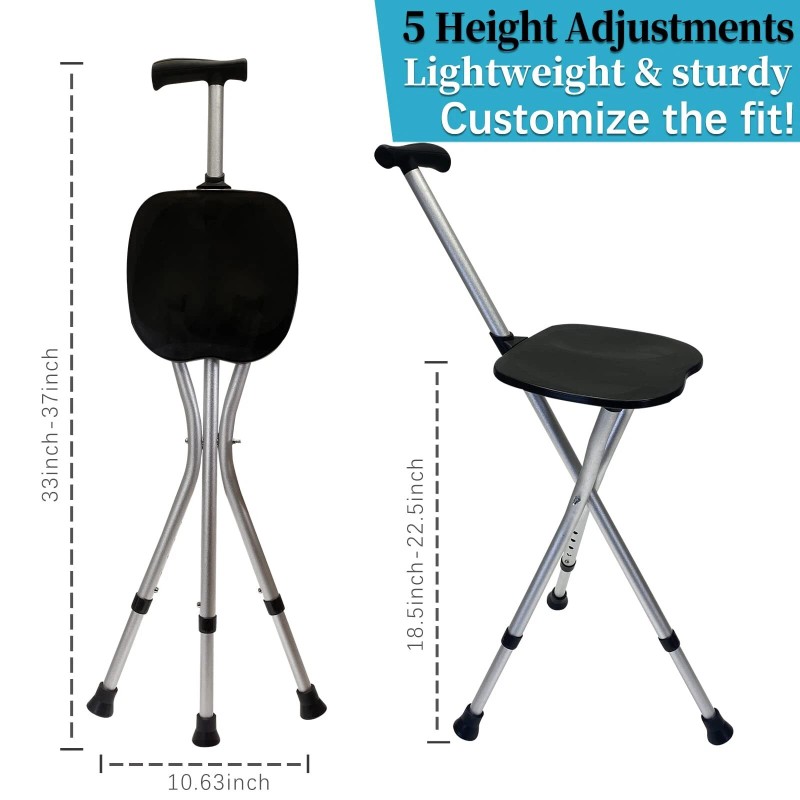 Honmido Portable Adjustable Folding Walking Cane with Seat Allows Durability