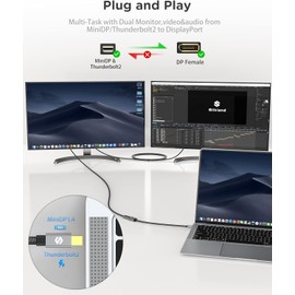 8K Mini DisplayPort to DisplayPort 1.4 Adapter (8K@60Hz, 4K@120Hz, 2K@240Hz) 32.4Gbps Bi-Directional Mini DP [Thunderbolt 2] Male to DP Female Converter for Gaming Laptop, MacBook, PC, Monitor