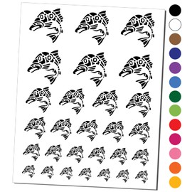 Native American Tlingit Salmon Indian Tribal Fish Temporary Tattoo Water Resistant Fake Body Art Set Collection - Purple (One Sheet)
