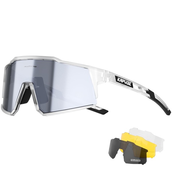 KAPVOE Polarized Cycling Glasses with 4 Interchangeable Lenses TR90 Sports