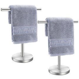 Zitalupy T-Shape Bath Hand Towel Holder Stand, Stainless Steel Free Standing Hand Towel Rack, for Bathroom Kitchen & Countertop, Silver, 2 Pack