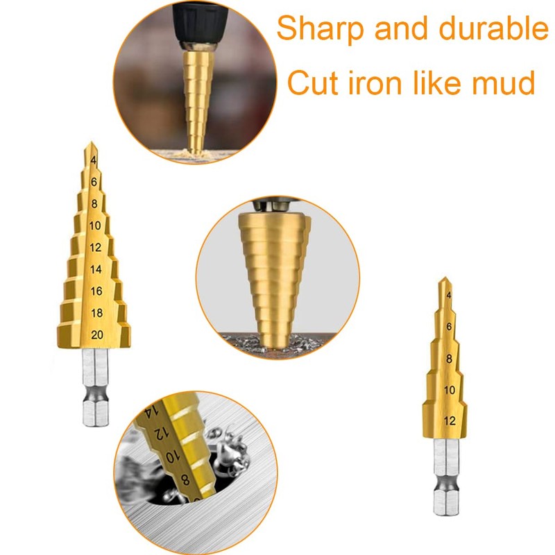 3Pcs Step Bits Set Hss High Speed Steel Step Drill