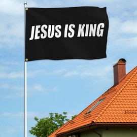 Jesus Is King Flag 3x5 Ft American Jesus Flag for Outside Double Sided Christ Is King Flags for House Wall Outdoor Yard Farm Faith Patriotic Banner Decor
