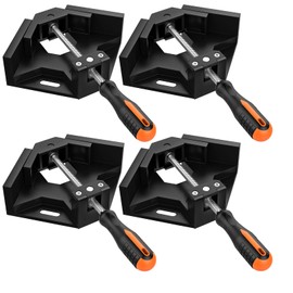 Right Angle Clamp, Housolution [4 PACK] Single Handle 90° Aluminum Alloy Corner Clamp, Right Angle Clip Clamp Tool Woodworking Photo Frame Vise Holder with Adjustable Swing Jaw - Black