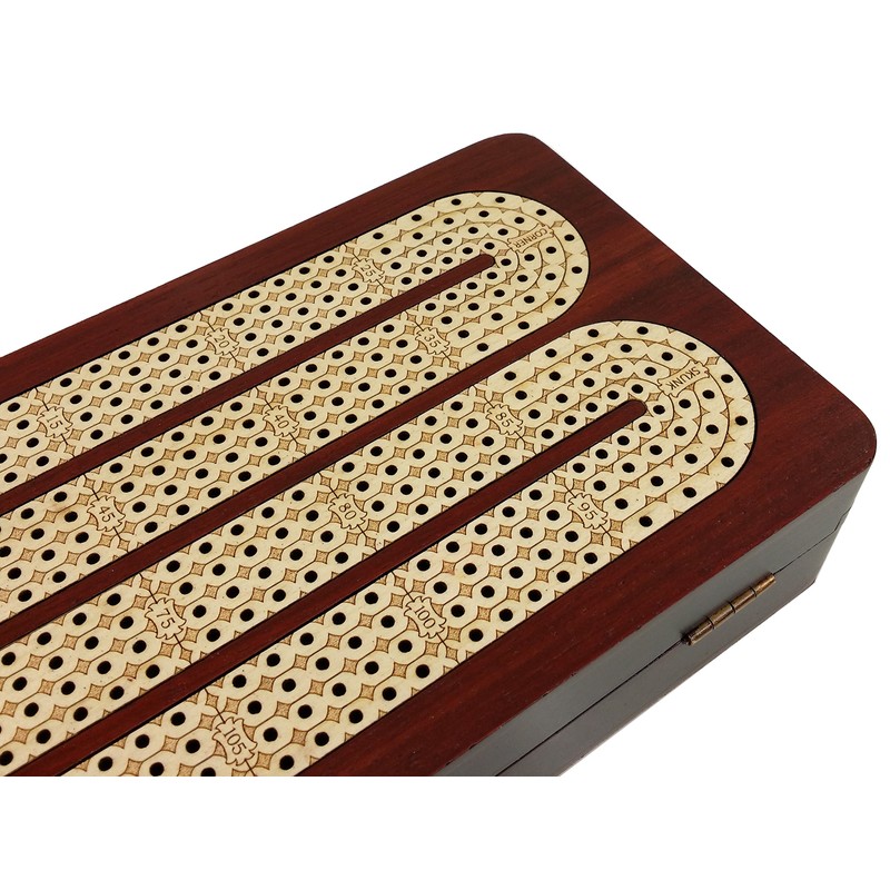 14" 4 Track Continuous Cribbage Board W/ Card Storage Maple