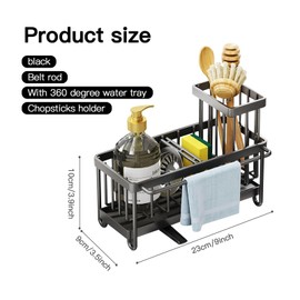 Kitchen Sink Organizer Sponge Holder Sink Caddy 304 Stainless with High Brush Holder Kitchen Sink Caddy with Auto Draining Tray Stainless Steel Sink Sponge Holder with Divider for Countertop (Grey)