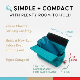 Dog Poop Bag Holder, Dog Poop Bag Dispenser, Poop Bag Holders for Leashes, Dog Waste Bag Dispenser, Dog Bag Holder, 1000D Nylon, Attach to Dog Leash, Fits Standard Dog Poop Bags - Wildebee (Turquoise)