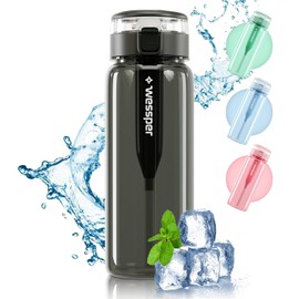 Wessper Water Filter Bottle 680 ml Grey Tritan Drinking Bottle BPA Free Water Bottle with Filter Bottle Outdoor + Activated Carbon Filter Straw Water Filter Water Filter Bottle Sports Water Filter