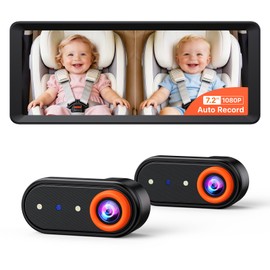 Luckview BM5 MAX 1080P Dual Baby Car Camera with Recording, 7.2" Split Monitor for 2 Kids, Dual Car Camera Baby Monitor with Auto Night Vision, Easy Installation Carseat Camera for Baby