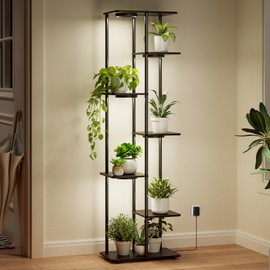 Bstrip Plant Stand Indoor with Grow Light, 53" High Indoor Plant Shelf, 7 Tier Flower Stand with Plant Light Full Spectrum, Metal Plant Holder with Light, Rectangular Plant Rack for Home, Corner